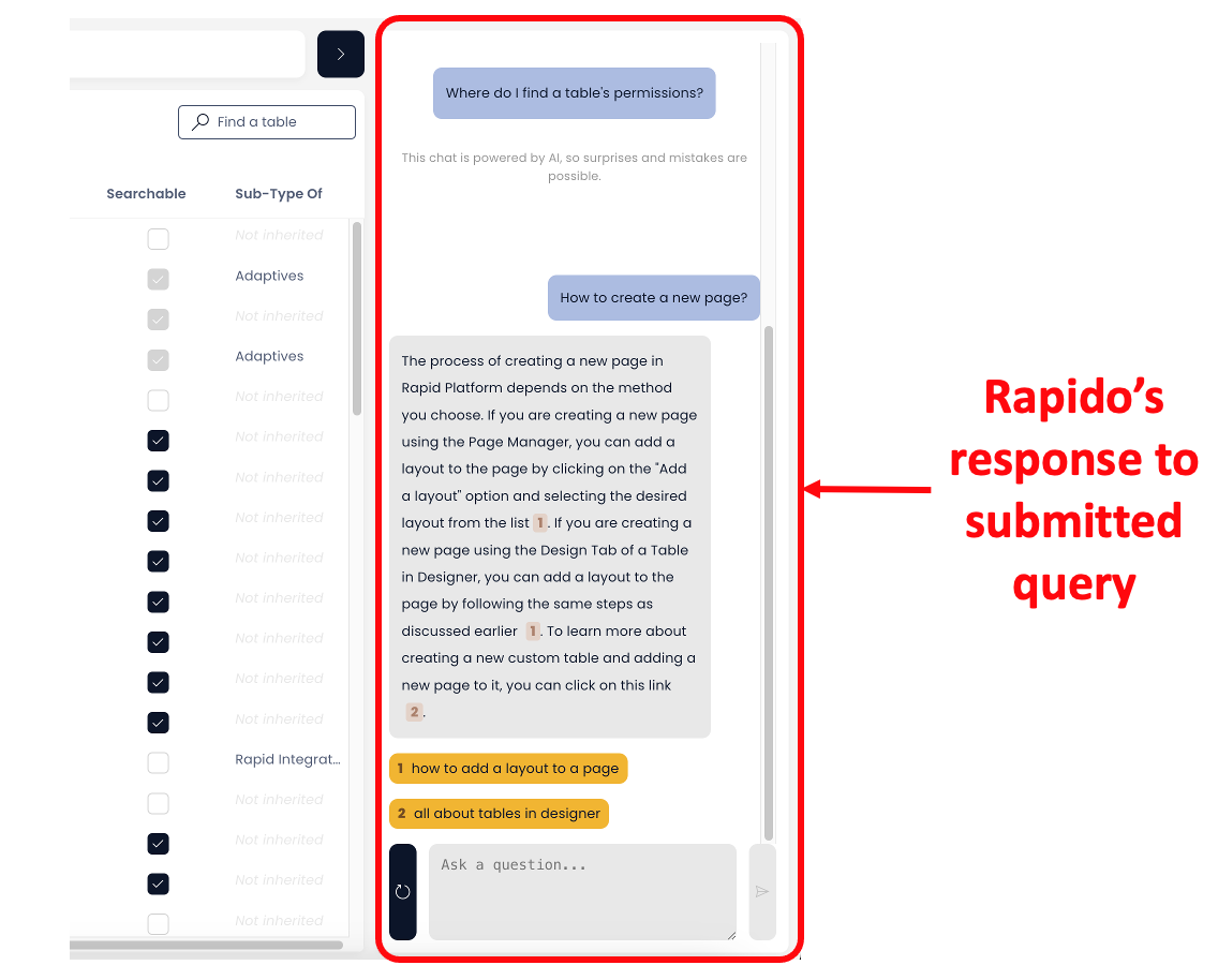 Image showing Rapido responding to user query in a session